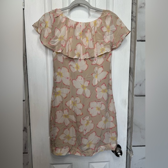 Anthropologie Leifsdottir Silk Cream Floral Ruffle Shift Dress Women’s Size 2 - Picture 9 of 11